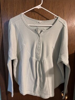 Blu Pepper Mint Button-Front Long Sleeve Henley
